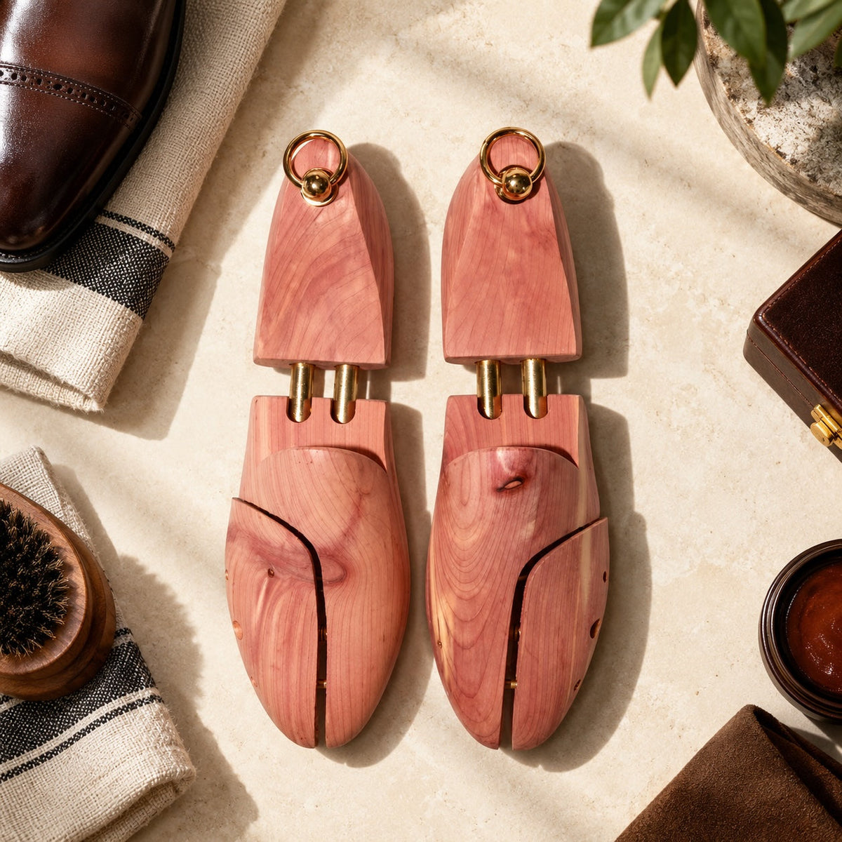 Wooden shoe trees for maintaining the shape of leather shoes