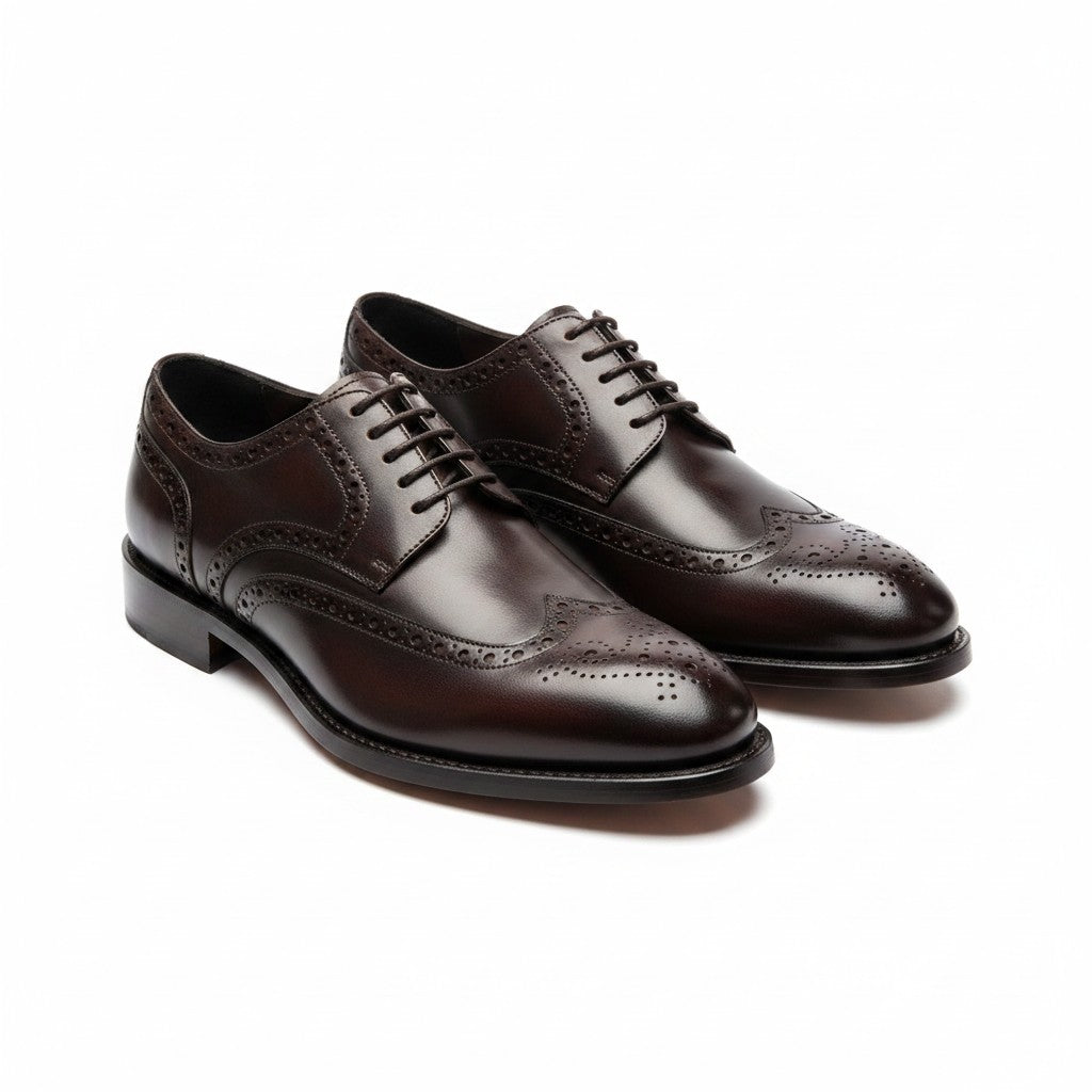 Pair of black dress shoes on a white background