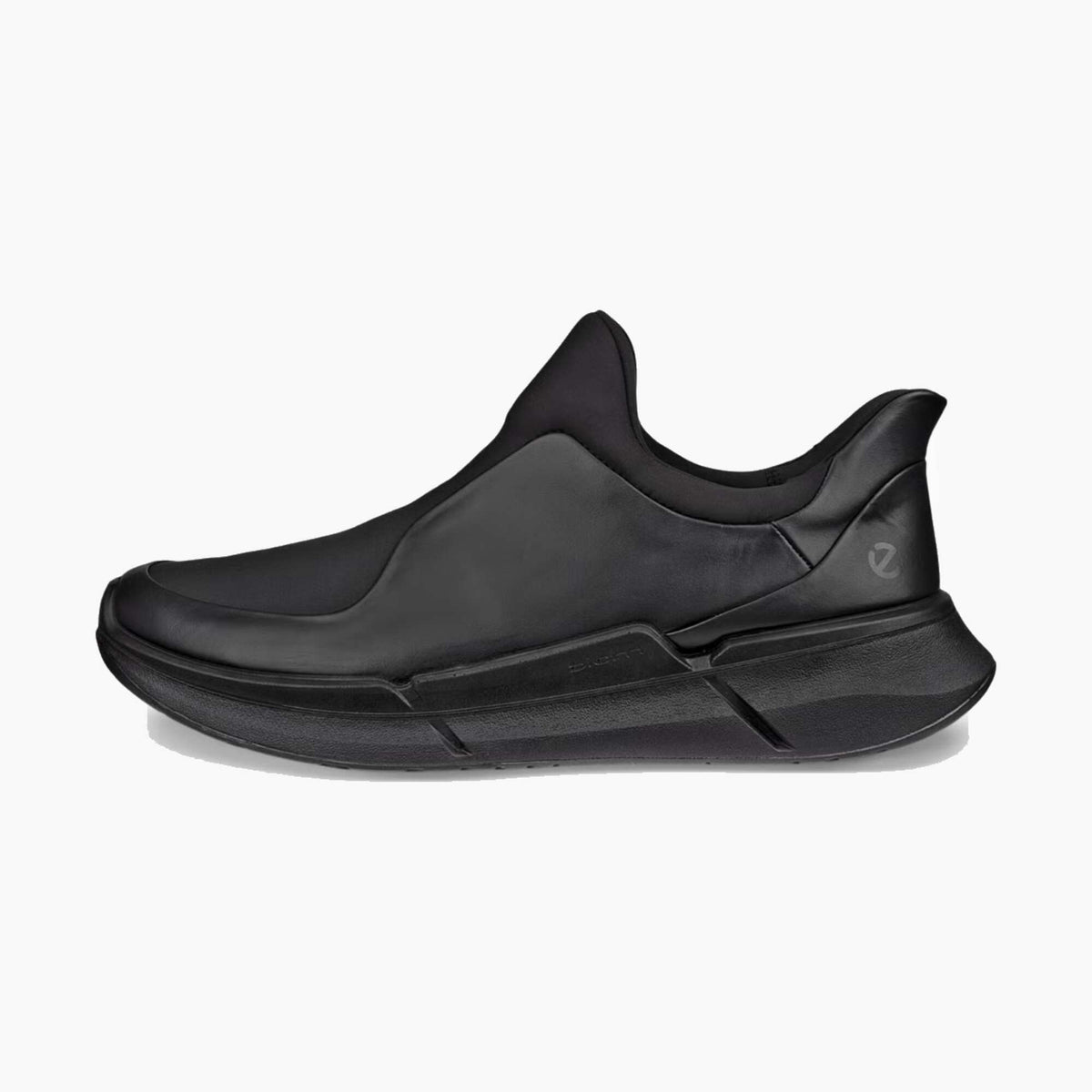 Black slip-on sneaker with air cushion sole on a white background