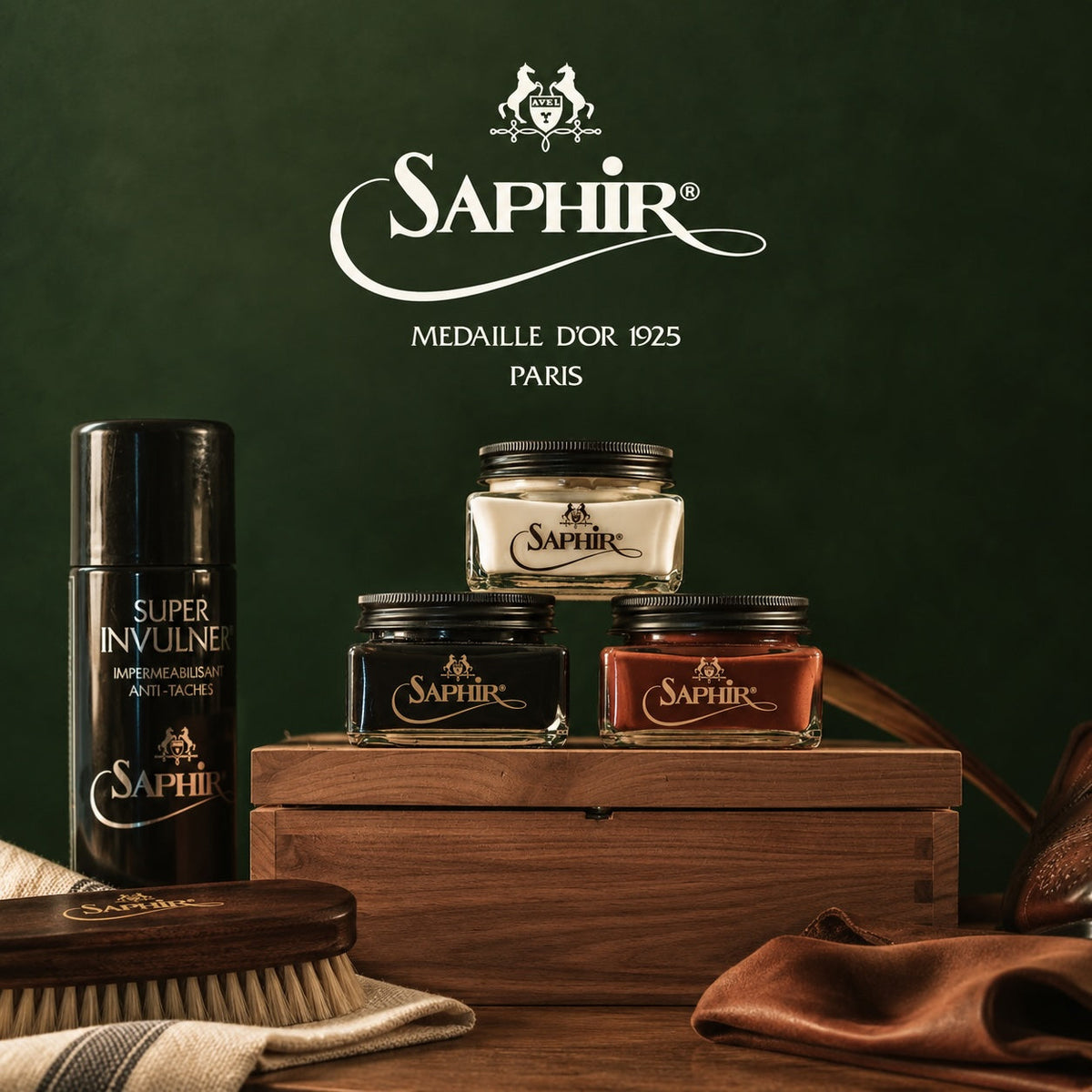 Saphir shoe care products for cleaning and protecting leather shoes