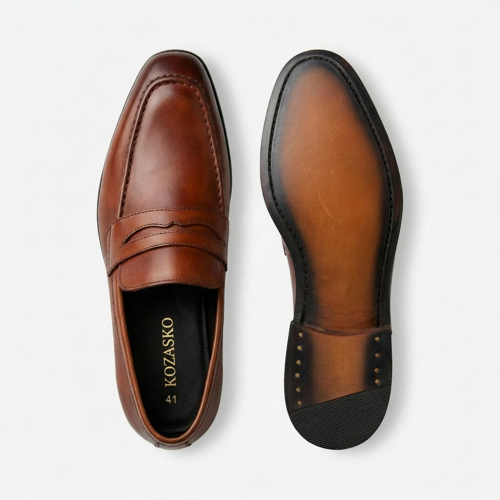 Kozasko tan square toe slip on