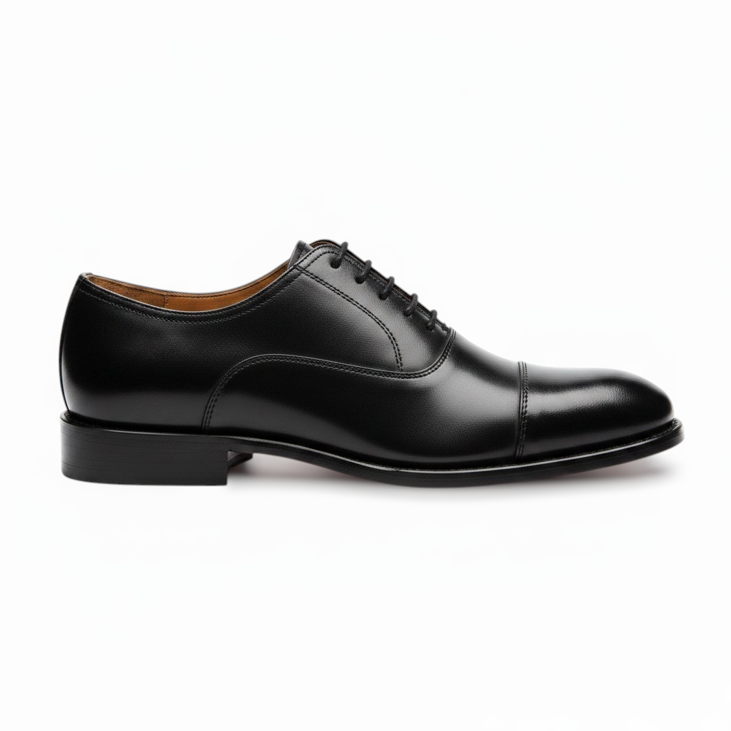Fairdeal Shoes Kozasko black leather oxford shoes with a classic cap toe design and lace-up closure